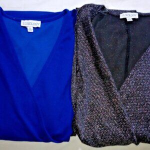 2 Item Bundle NWT Luxology Women’s Faux Wrap Dresses XL Blue/Sparkle Black
